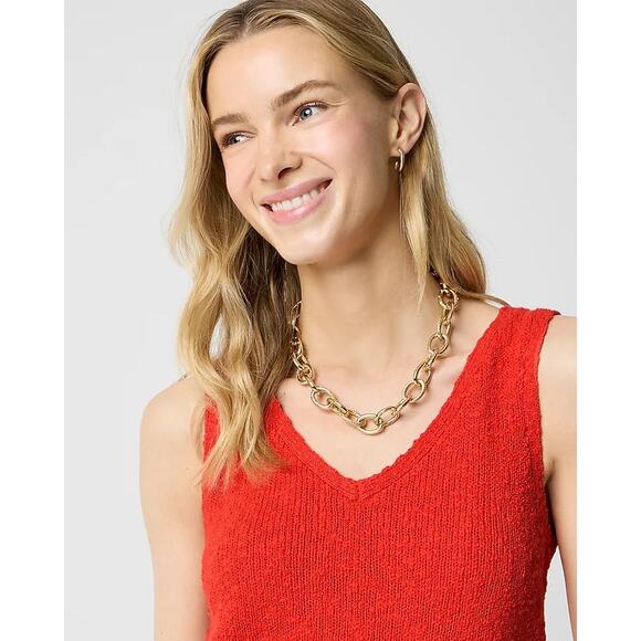 J. Crew Coral Orange Boucle Knit V-neck Sleeveless Beach Sweater Tank - Picture 2 of 11